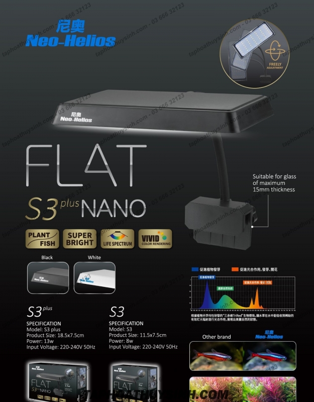 Đèn Led Neo Helios FLAT S3 Plus Nano Chuyên Dụng Cho Hồ Thủy Sinh, Hồ Cá Nhỏ